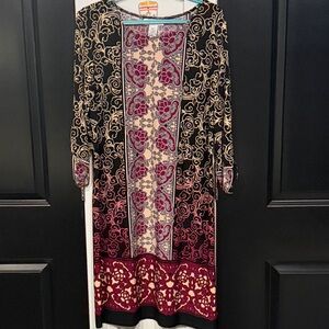 London Style Black and Burgundy Long Sleeve Dress